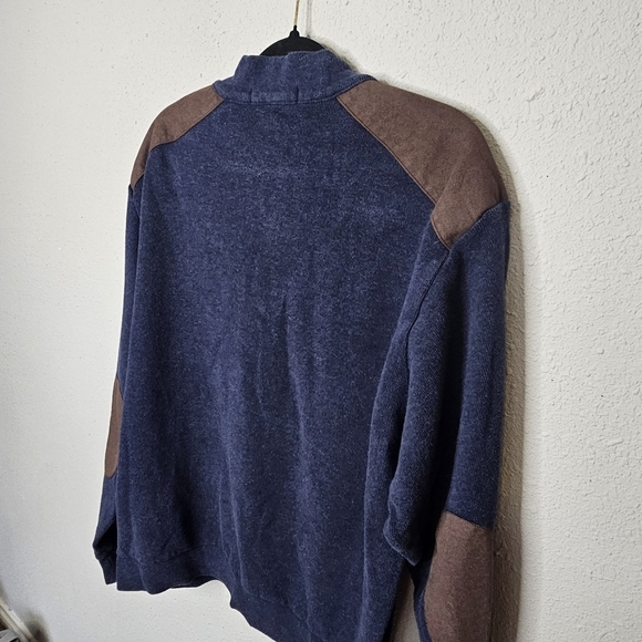 Cremieux Classics Mens XL Cotton Sweater Pullover Blue Brown Button Arm Patch - Picture 9 of 11